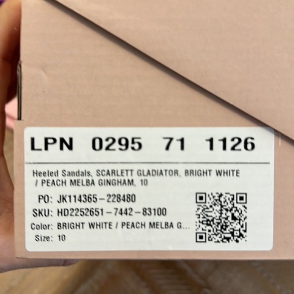 NEW Just Fab Scarlett Gladiator Heeled Lace Up Square Toe White & Gingham Sandal - Picture 8 of 11